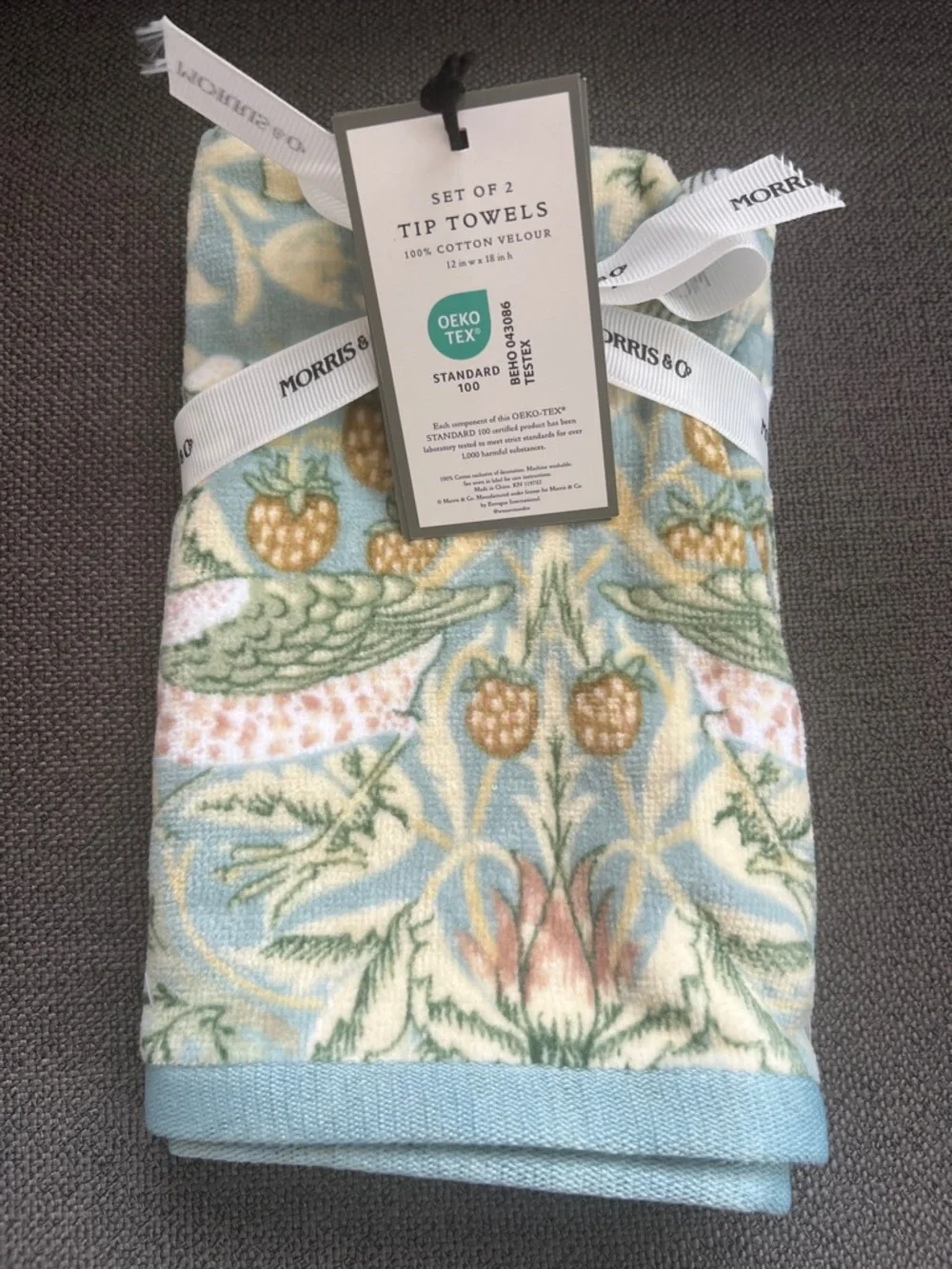 6 pc William Morris Strawberry Thief Floral Velour Bath Towel Set
